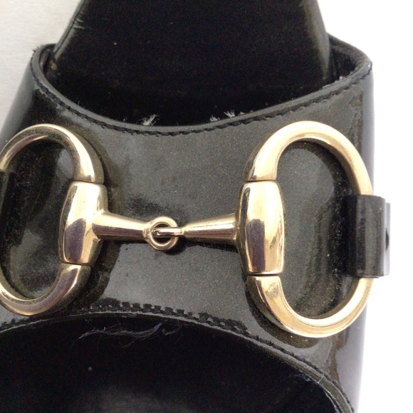 GUCCI BLACK PATENT LEATHER HORSEBIT HEELS SIZE 10 - Picture 14 of 16